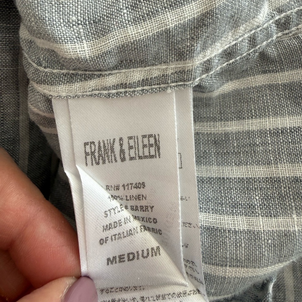 Frank & Eileen | Barry Shirt | Size M | 100% Linen | Grey / White stripe - Picture 9 of 11